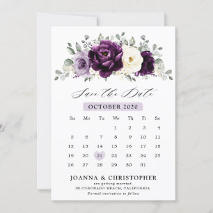 Reserva La Fecha Eggplant Purple Plum Marfil Calendario Floral Blan