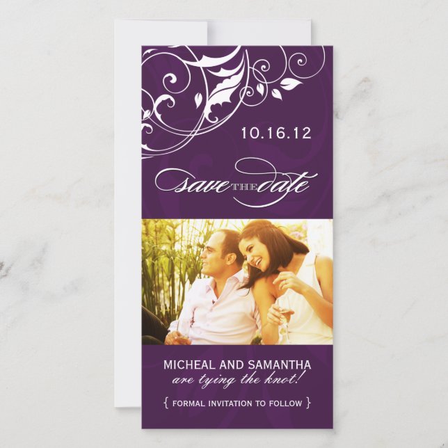 Reserva La Fecha Eggplant Save the Date Photo Cards (Anverso)
