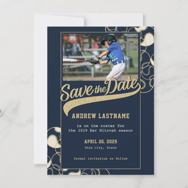 Reserva La Fecha El bar de béisbol Mitzvah salva la fecha (Anverso)