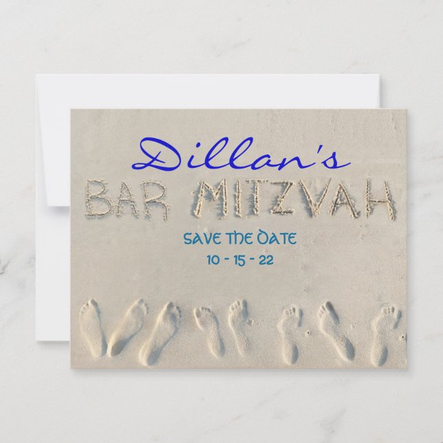 Reserva La Fecha El bar SANDY BEACH Mitzvah Save the Date (Anverso)