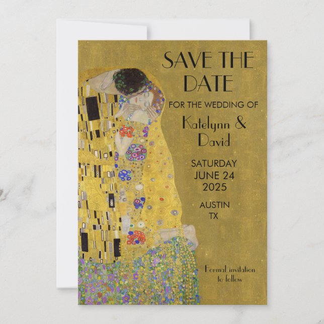 Reserva La Fecha El Beso de Klimt - Save the Date Art Nouveau (Anverso)