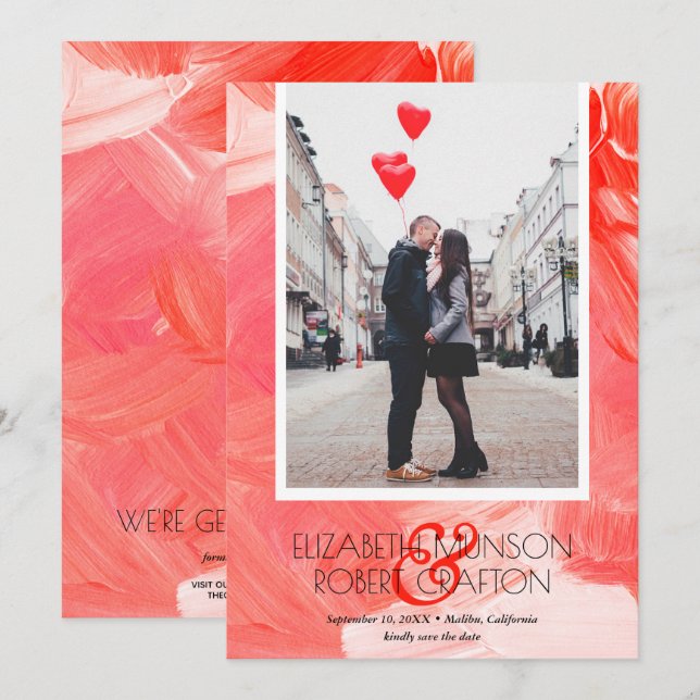 Reserva La Fecha El Boda De Fotos Casual Red Save The Date (Anverso / Reverso)
