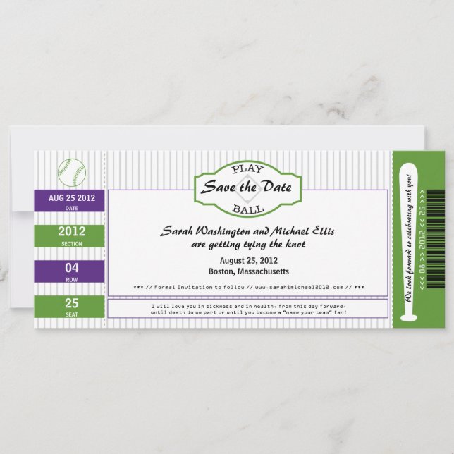 Reserva La Fecha El boleto de béisbol salva la fecha (Anverso)