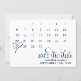 Reserva La Fecha El calendario moderno del corazón azul boda guarda