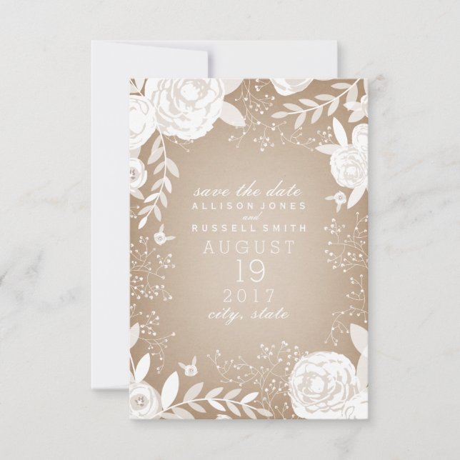 Reserva La Fecha El Cardstock Floral Blanco Inspirado Guardar La Fe (Anverso)
