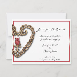 Reserva La Fecha El corazón celta con una rosa roja salva la fecha