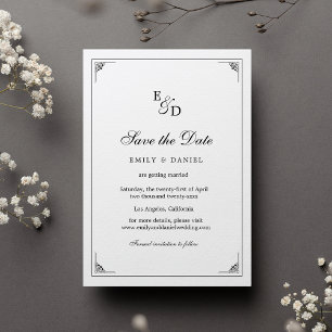 Reserva La Fecha El elegante Boda formal en blanco y negro