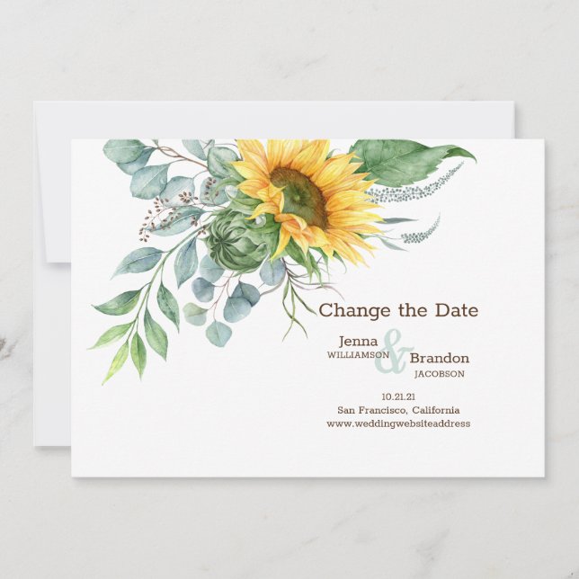 Reserva La Fecha El girasol boda cambia la fecha (Anverso)