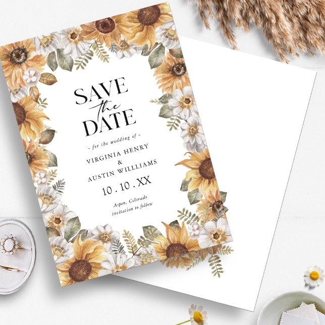 Reserva La Fecha El girasol salva la fecha (Boho Watercolor Sunflower Floral Save The Date Announcement by Painted Paperie
)