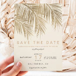 Reserva La Fecha El marfil de la palmera dorada moderna salva la fe<br><div class="desc">Moderna palmera de oro fino con una tipografía simple,  un trendy y tropical salva el tema boda de dátiles sobre la hoja de palmera con marfil de blanco roto.</div>