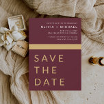 Reserva La Fecha El oro de Borgoña salva la elegante fecha de oro<br><div class="desc">Boda Elegante Borgoña y Oro Salven las tarjetas de cita. Las tarjetas Save the Date contienen una moderna tipografía de escritura cursiva con letras a mano que son elegantes,  simples y modernas para usar después de la minimalista celebración del día de la boda.</div>