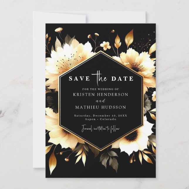 Reserva La Fecha El oro digital clásico y el Boda negro (Anverso)