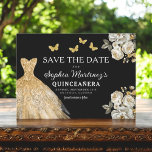 Reserva La Fecha El oro floral salva la fecha cumpleaños Quinceaner<br><div class="desc">Anuncie su día especial con la tarjeta Floral Gold Save the Date Quinceañera. Este elegante diseño presenta lujosos acentos florales dorados que exudan sofisticación y encanto. Perfecto para marcar el tono de su próxima quinceañera, este ahorra la fecha combina un toque de belleza real con elegancia intemporal. Los delicados detalles...</div>