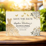 Reserva La Fecha El oro floral salva la fecha cumpleaños Quinceaner<br><div class="desc">Anuncie su día especial con la tarjeta Floral Gold Save the Date Quinceañera. Este elegante diseño presenta lujosos acentos florales dorados que exudan sofisticación y encanto. Perfecto para marcar el tono de su próxima quinceañera, este ahorra la fecha combina un toque de belleza real con elegancia intemporal. Los delicados detalles...</div>