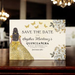 Reserva La Fecha El oro floral salva la fecha cumpleaños Quinceaner<br><div class="desc">Anuncie su día especial con la tarjeta Floral Gold Save the Date Quinceañera. Este elegante diseño presenta lujosos acentos florales dorados que exudan sofisticación y encanto. Perfecto para marcar el tono de su próxima quinceañera, este ahorra la fecha combina un toque de belleza real con elegancia intemporal. Los delicados detalles...</div>