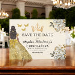 Reserva La Fecha El oro floral salva la fecha cumpleaños Quinceaner<br><div class="desc">Anuncie su día especial con la tarjeta Floral Gold Save the Date Quinceañera. Este elegante diseño presenta lujosos acentos florales dorados que exudan sofisticación y encanto. Perfecto para marcar el tono de su próxima quinceañera, este ahorra la fecha combina un toque de belleza real con elegancia intemporal. Los delicados detalles...</div>