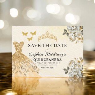 Reserva La Fecha El oro floral salva la fecha cumpleaños Quinceaner