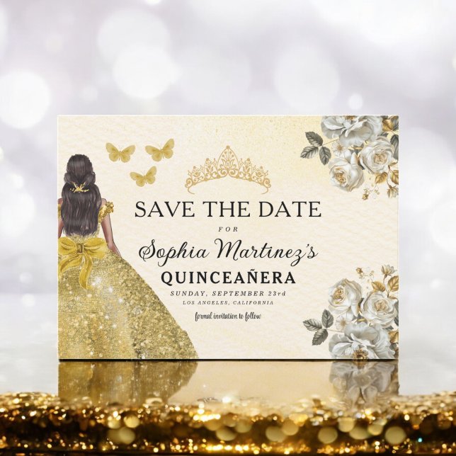 Reserva La Fecha El oro floral salva la fecha cumpleaños Quinceaner (Subido por el creador)