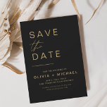 Reserva La Fecha El oro negro salva el guión Minimalista elegante d<br><div class="desc">Boda Elegante Negro y Oro Salven las tarjetas de fecha. Las tarjetas Save the Date contienen una moderna tipografía de escritura cursiva con letras a mano que son elegantes,  simples y modernas para usar después de la minimalista celebración del día de la boda.</div>