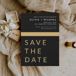 Reserva La Fecha El oro negro salva el oro elegante de la fecha<br><div class="desc">Boda Elegante Negro y Oro Salven las tarjetas de fecha. Las tarjetas Save the Date contienen una moderna tipografía de escritura cursiva con letras a mano que son elegantes,  simples y modernas para usar después de la minimalista celebración del día de la boda.</div>