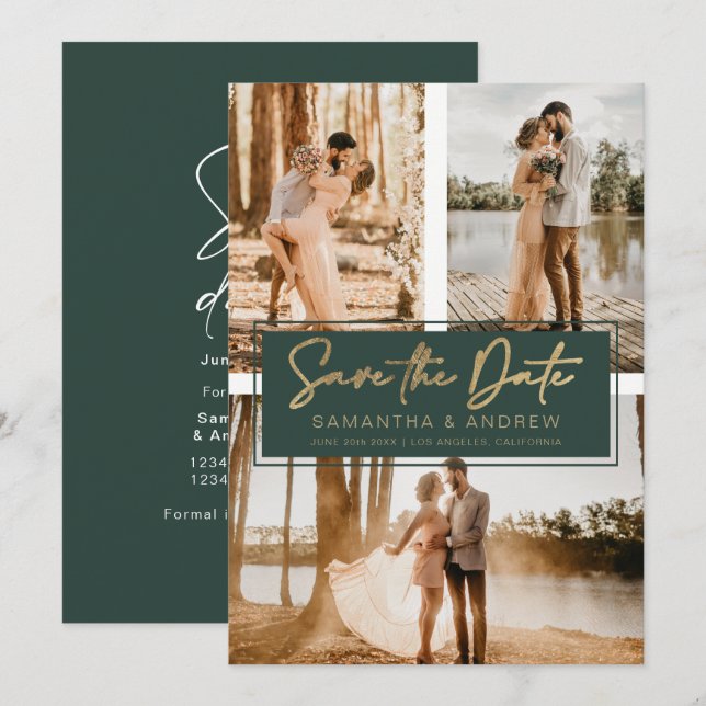 Reserva La Fecha El oro verde salva el collage de la cuadrícula fot (Anverso / Reverso)