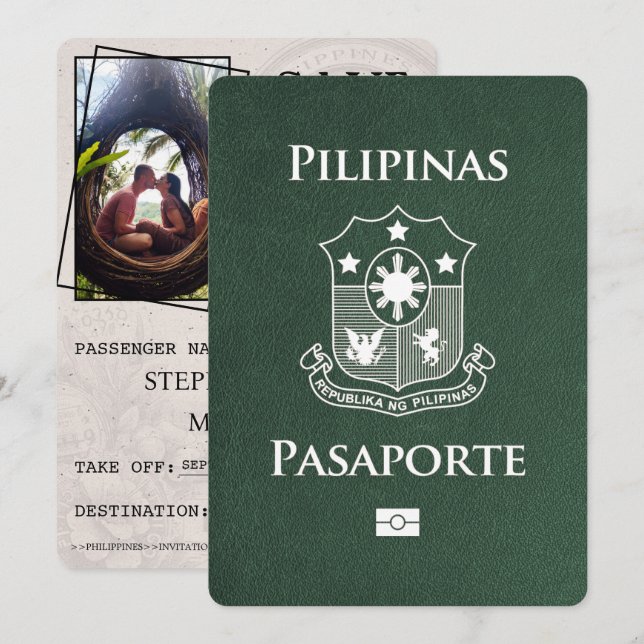 Reserva La Fecha El pasaporte de Filipinas verde salva la fecha (Anverso / Reverso)
