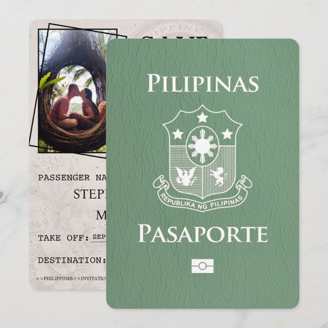 Reserva La Fecha El Pasaporte de Sage Green Philippines Save the Da (Anverso / Reverso)