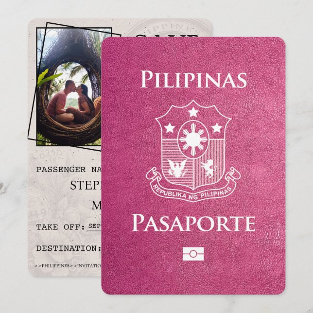 Reserva La Fecha El pasaporte filipino rosa magenta salva la fecha (Anverso / Reverso)