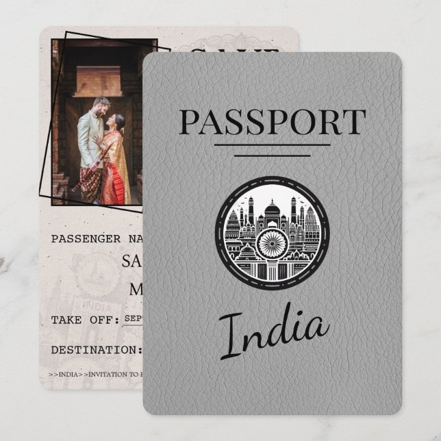 Reserva La Fecha El pasaporte gris de la India salva la fecha (Anverso / Reverso)