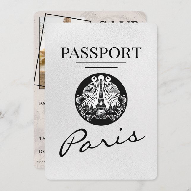 Reserva La Fecha El pasaporte París blanco salva la fecha (Anverso / Reverso)