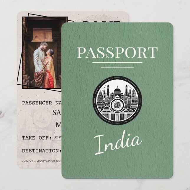 Reserva La Fecha El Pasaporte verde sabio de la India salva la fech (Anverso / Reverso)