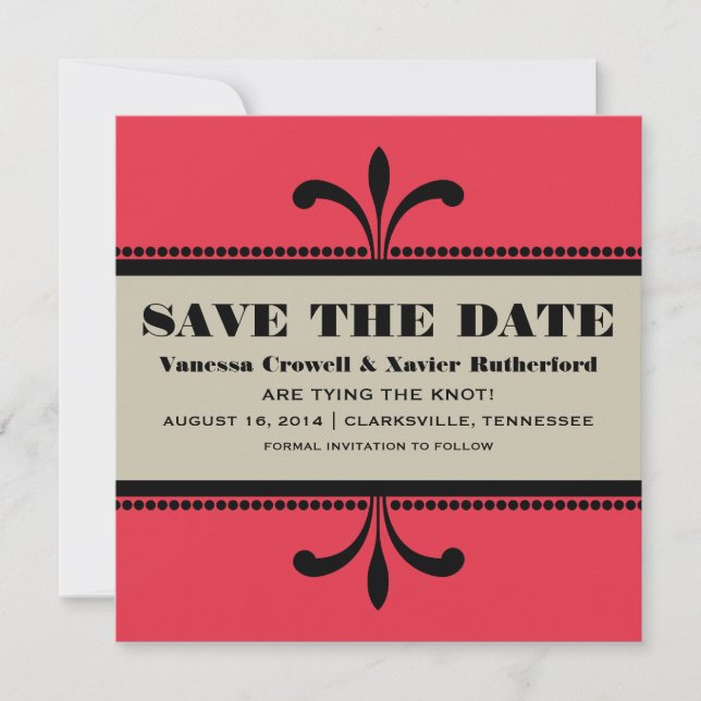 Reserva La Fecha El rojo/beige Fancy Art Deco Save the Date Invite (Anverso)