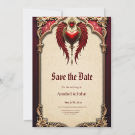 Reserva La Fecha El romance vintage con el corazón y las alas.