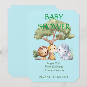 Reserva La Fecha Elefante azul jirafa león baby shower 