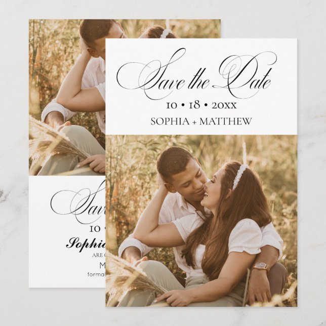 Reserva La Fecha Elegance Script 2 Foto Boda Save The Date (Anverso / Reverso)