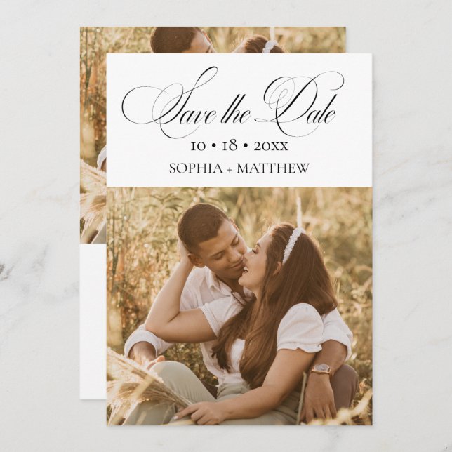 Reserva La Fecha Elegance Script 2 Photo Wedding Save The Date (Anverso / Reverso)
