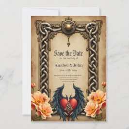 Reserva La Fecha Elegancia celta con corazón y alas.