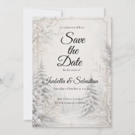 Reserva La Fecha Elegancia de Boda en Bosque Invernal Atemporal