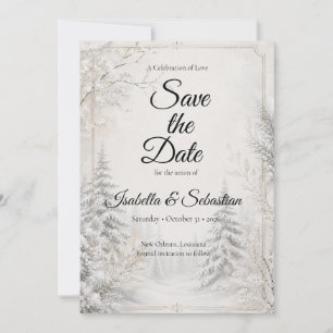 Reserva La Fecha Elegancia de Boda en Bosque Invernal Atemporal