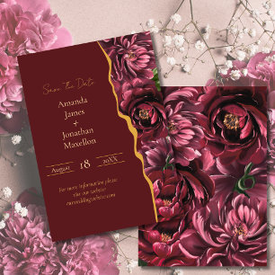 Reserva La Fecha Elegancia de Flor de Borgoña con Acentos de Oro Bo