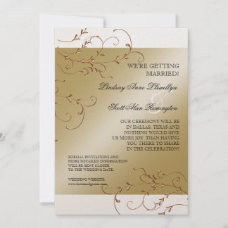 Reserva La Fecha Elegancia de nata negra, Golden Save the Date invi