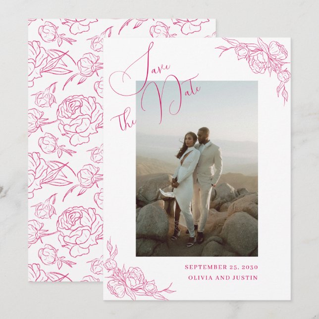 Reserva La Fecha Elegancia de Peonía Boda (Anverso / Reverso)