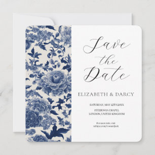 Reserva La Fecha Elegancia de Porcelana: Boda Floral Azul