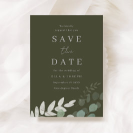Reserva La Fecha Elegancia divina de boda con hoja verde oliva