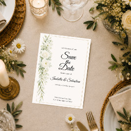 Reserva La Fecha Elegancia Floral de Marfil Atemporal para Bodas