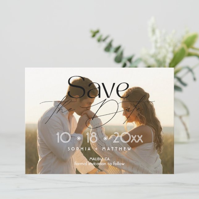 Reserva La Fecha Elegancia  Foto de Boda Save The Date  (Anverso de pie)