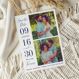 Reserva La Fecha Elegancia Moderna Foto de Boda Azul Marino