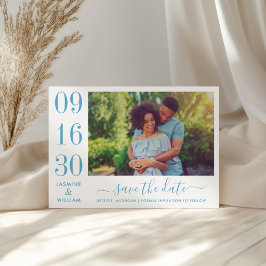 Reserva La Fecha Elegancia Moderna Foto de Boda Azul Polvoriento