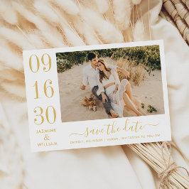 Reserva La Fecha Elegancia Moderna Foto de Boda en Oro