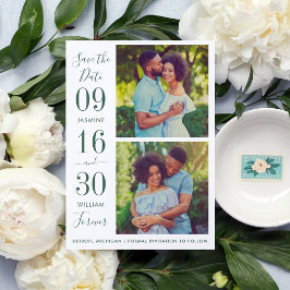 Reserva La Fecha Elegancia moderna foto de boda en verde esmeralda